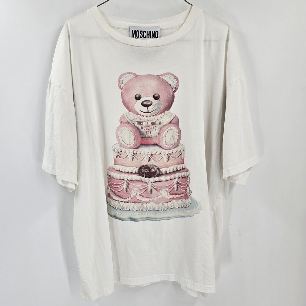 Moschino Women's Cake Teddy Bear Print T-shirt White Sz Medium $490+